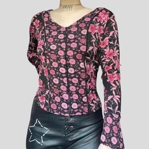 Whimsygoth Fairy Grunge Long Sleeve Burgundy Mesh Top PL